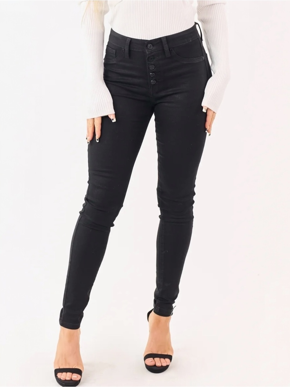 NWT KanCan Autumn High Rise Faux Leather Ankle Skinny Jeans Black Size 11/29